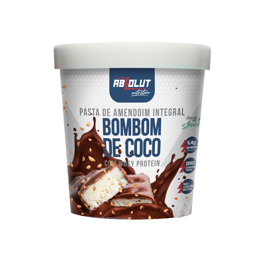 Pasta de Amendoim Gourmet com Whey sabor Bombom de Coco 500g Absolut  Nutrition